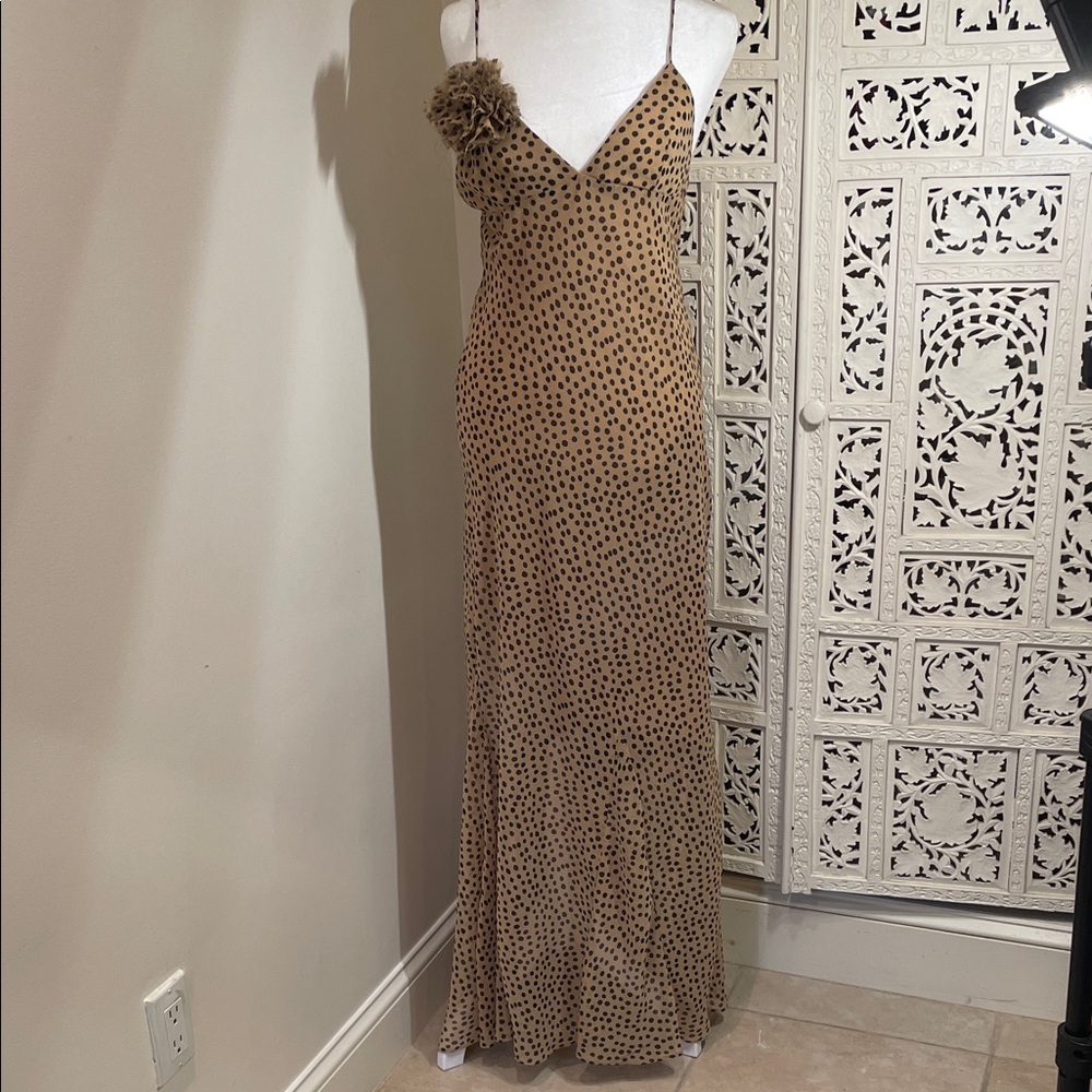Zara Tan Maxi Slip Dress with Brown polkadot
